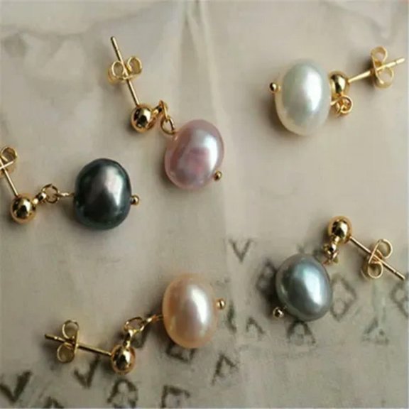 K-KED Natural Genuine 8-9mm Multicolor Freshwater Cultured Pearl Hook Dangle Earring-Black