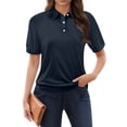 thumbnail image 2 of larppty Womens Polo Shirts Business Casual Work Tops Short Sleeve Button Down Collared V Neck Golf Blouse T-Shirt (Navy, XXL), 2 of 5