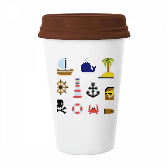 Summer Sail Treasue Hunt Pixel Mug Coffee Drinking Glass Pottery Cerac Cup Lid