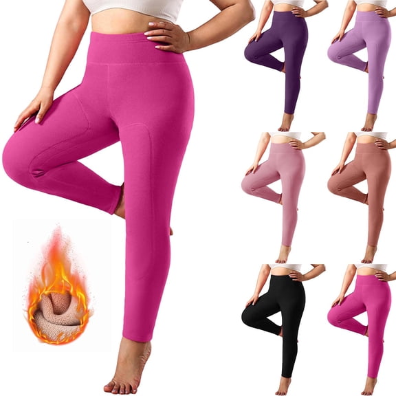 YanHoo Fleece Lined Leggings Women Fall Winter Thermal Warm Pants Plus Size Elastic High Waisted Belly Control Workout Yoga Pants Purple,XXXXL