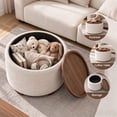 thumbnail image 3 of Gelloan 28" Round Storage Ottoman Coffee Table, Modern Boucle Ottoman with Lift-Off Lid and Solid Wood Legs for Living Room, Bedroom, Corners, Apartments,Boucle White, 3 of 7
