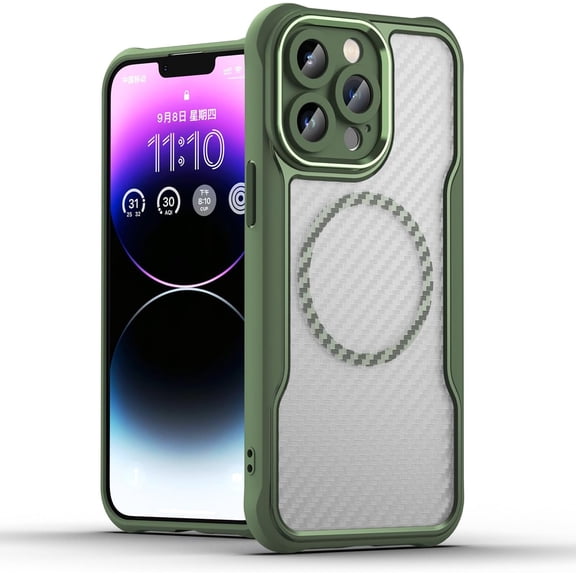 Case for iPhone 16 Pro Max,Full-Body Rugged Carbon Fibre Protective Clear Back Hybrid Magnetic with Wireless Charge Shockproof Protector Phone Case for iPhone 16 Pro Max,6.9 inch 2024 (Green)