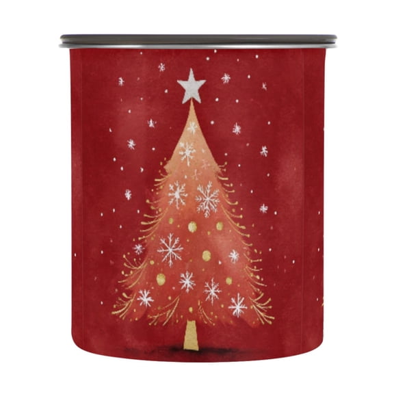 500ml Stainless Steel Food Storage Containers Red Christmas Tree Airtight Kitchen Canisters with Vacuum Lid for Coffee Tea Flour Sugar Grains
