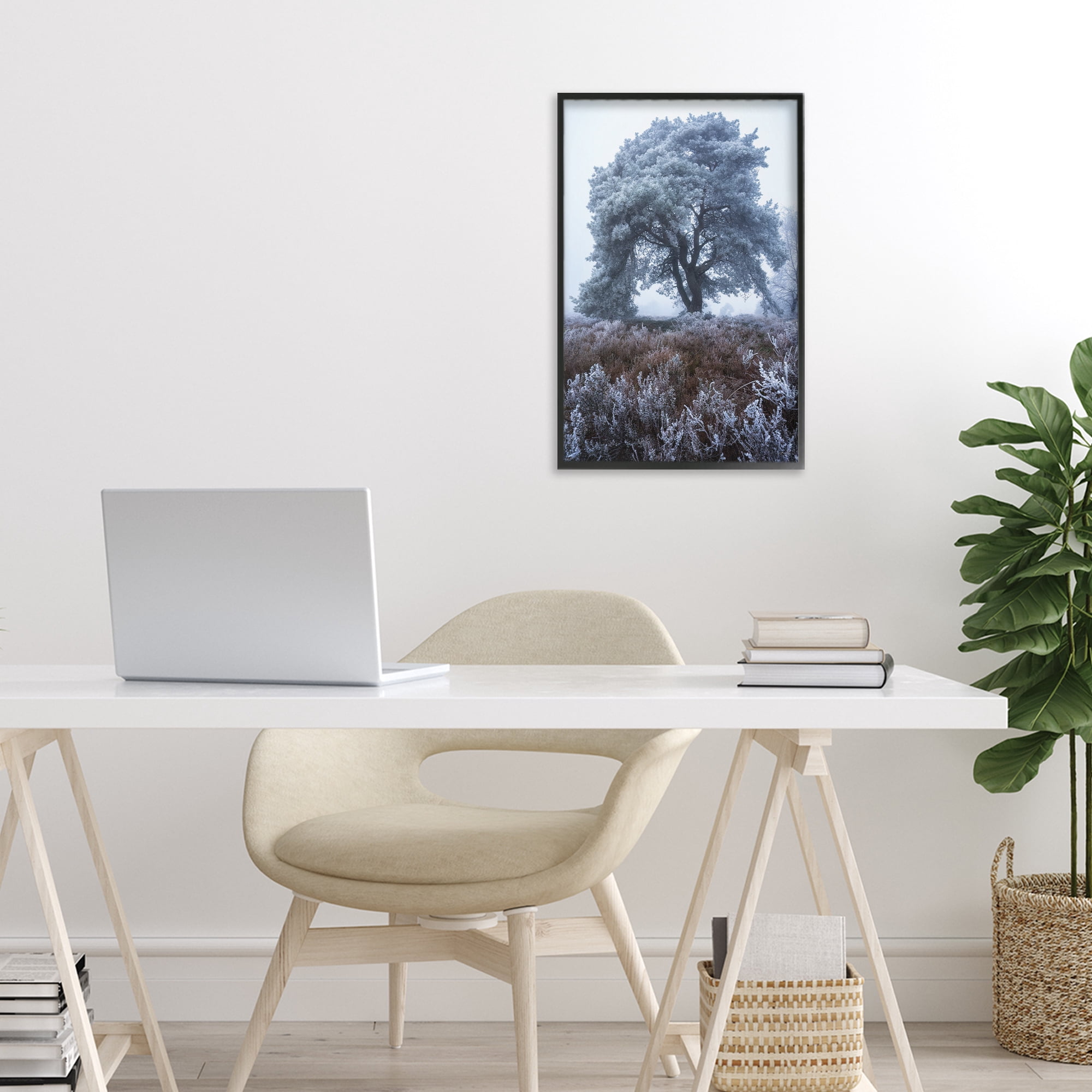 Stupell Industries Frosted Tree in Winter Mist Black Framed Giclee Art, design by Martin Podt