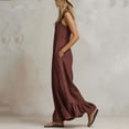 thumbnail image 7 of Square Neck Ruffle Hem Jumpsuit for Women - Flowy Wide Leg Boho Overall, Sleeveless Casual Vacation Romper with Pockets Wine XL, 7 of 7