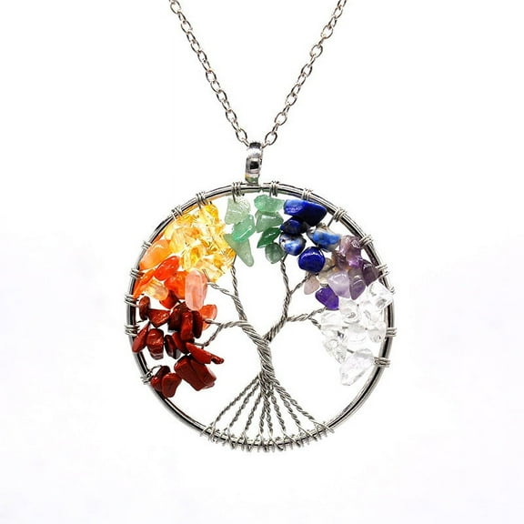 ERDOUY Life Tree Necklace Pendant for Men and Women Necklace Accessories Handmade Natural Stone Crystal Life Tree Necklace (Colored, Chain)