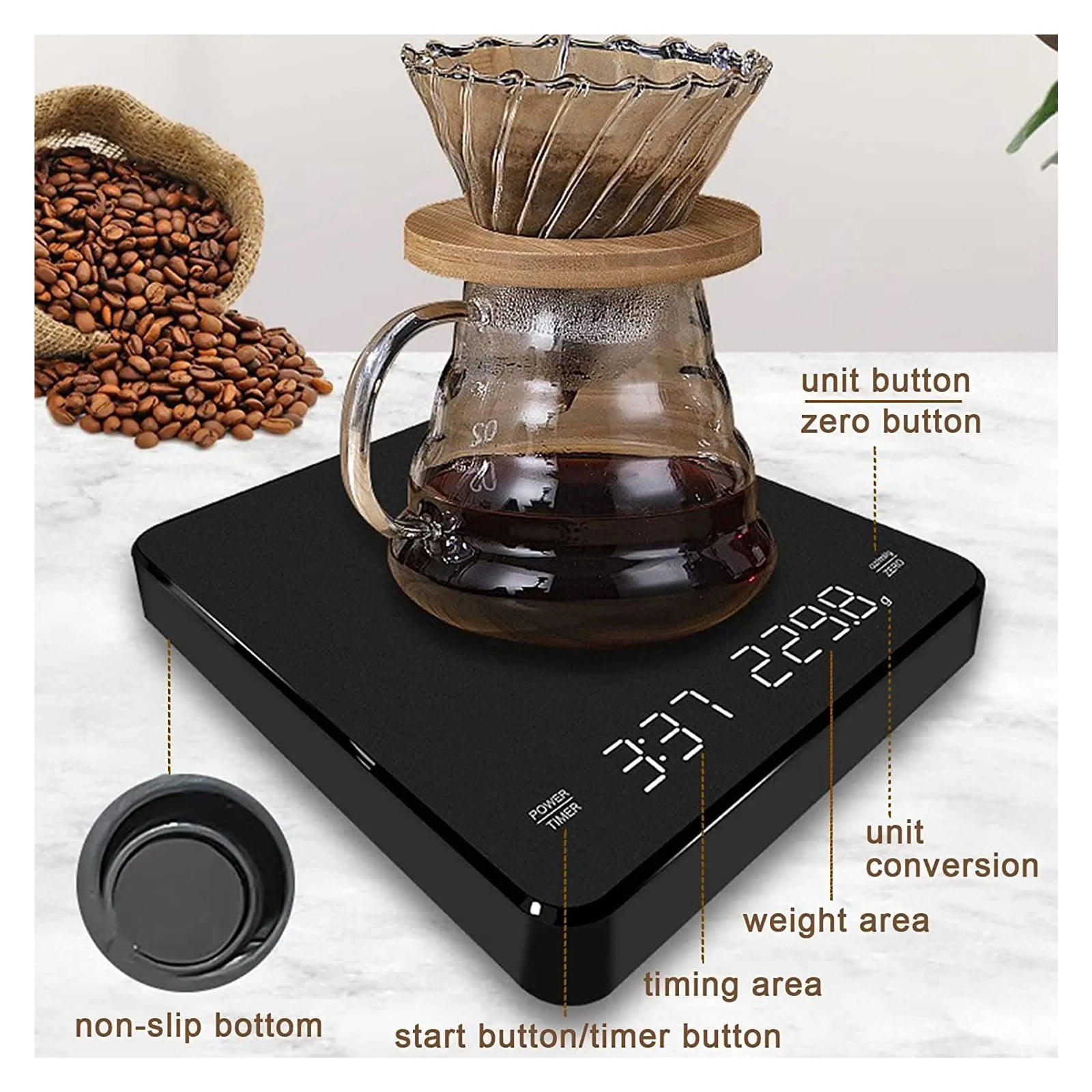 Smart LED Screen Coffee Scale Kitchen Scales, 3kg/0.1g Mirror+Basic+Electronic Scale Built-in Auto Timer Pour Over Espresso ,Simple Operation