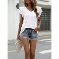 thumbnail image 7 of Womens Casual Tops Cute Ruffle Short Sleeves V Neck T-Shirts Solid Color Fashion Loose Tunic Top, 7 of 7