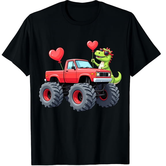 Valentine's T-Shirt Love Heart Truck Dinosaur Shirt Cotton Graphic Crew Neck Short Sleeve T-Shirts (Men's, Women's)
