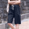 thumbnail image 2 of Women's Knee Length Shorts Elastic Waist Drawstring Straight Leg Shorts Casual Plus Size Lounge Pants with Pockets, 2 of 4