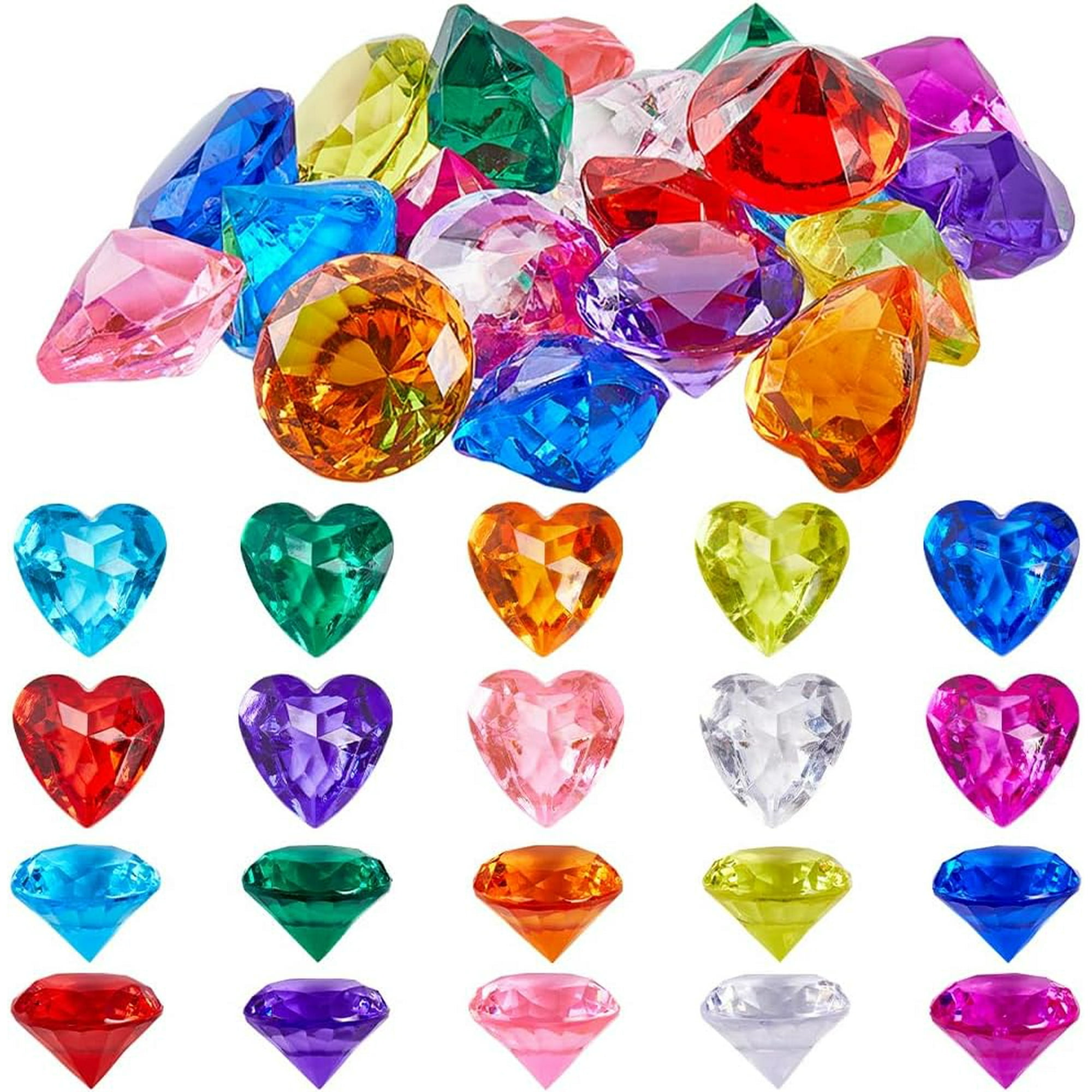 20Pcs Big Colorful Diamonds Treasure Gemstones Plastic Faceted 40mm Large Heart Bling Transparent Beach Multicolor Pirate Jewels Cabochons