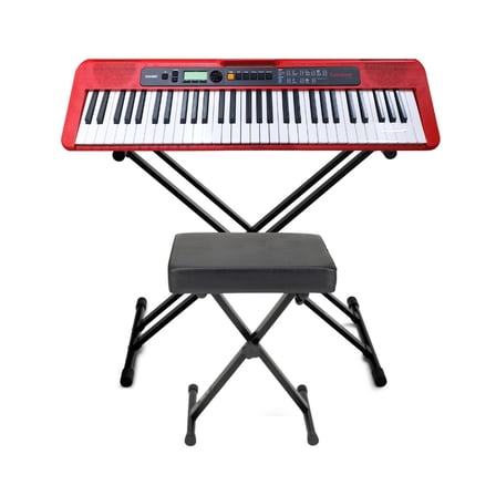 Casio Casiotone CT-S200 61-Key Portable Keyboard (Red) Bundle with Stand and Bench (3 Items)