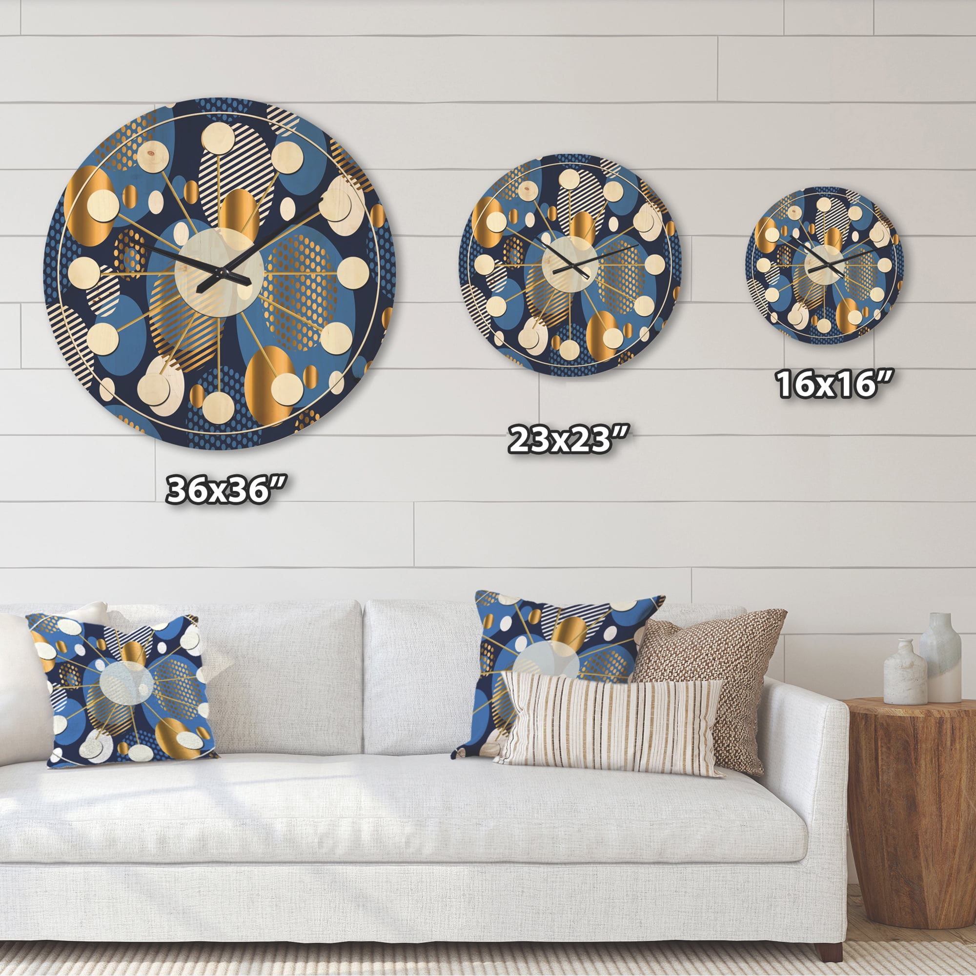 Designart 'Circular Abstract Retro Pattern Geometric XI' Mid-Century Modern Wood Wall Clock