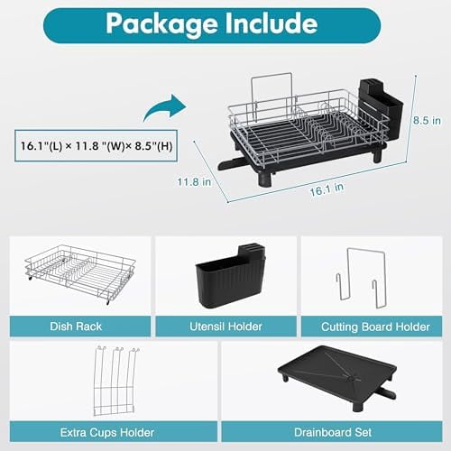 Stainless Steel Dish Drainers Drying Rack for Kitchen Counter with Automatic Drainage, 1 Tier Rust Proof Metal, Space Saving, Modern Aesthetic, Compact Plates Strainers,Gray