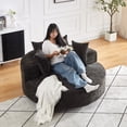 thumbnail image 3 of 55''L Chenille Foam Single Swivel Chair, Fluffy Modern Sleeper, 360 Degree Swivel Chair for Living Room, Bedroom, Lounge and Projection Room (Black), 3 of 11