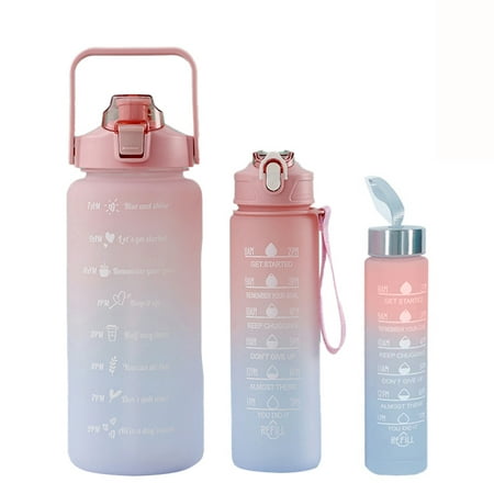 

3Pcs Motivational Water Bottle with Removable Straw - BPA Free Leakproof Water Jug with Time Marker Ensure You Drink Enough Water Daily (2000ml+900ml+280ml)