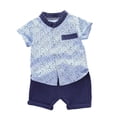 thumbnail image 4 of Baby Boy Outfits Letter Print Mock Neck Short Sleeve Button Shirt Top And Shorts 2 Piece Outdoor Wear Boys' Clothing Sets, 4 of 5