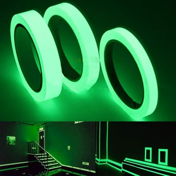 2 Rolls Luminous Tape Self-adhesive Glow In The Dark, Safety Removable Waterproof Photoluminescent Green Glow Tape, Green