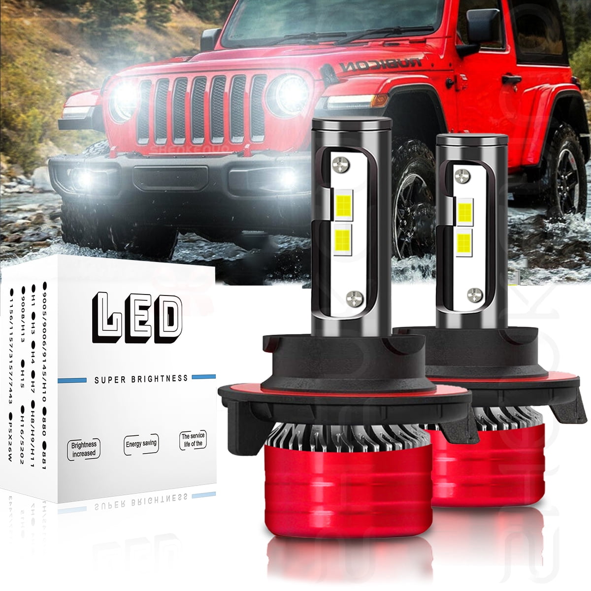 For 2007-2020 Jeep Wrangler Headlights 9008/H13 LED Light High and Low Beam  Bulbs 2pc 