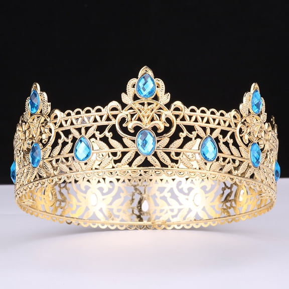 XmhyTop-A Crown King Crown, Birthday Crown, Wedding Crown Headpiece, Cosplay King Crown, Elegant Decorative Crown Headbands - 1 Pc 16.516.56.5cm,Gold Light Blue