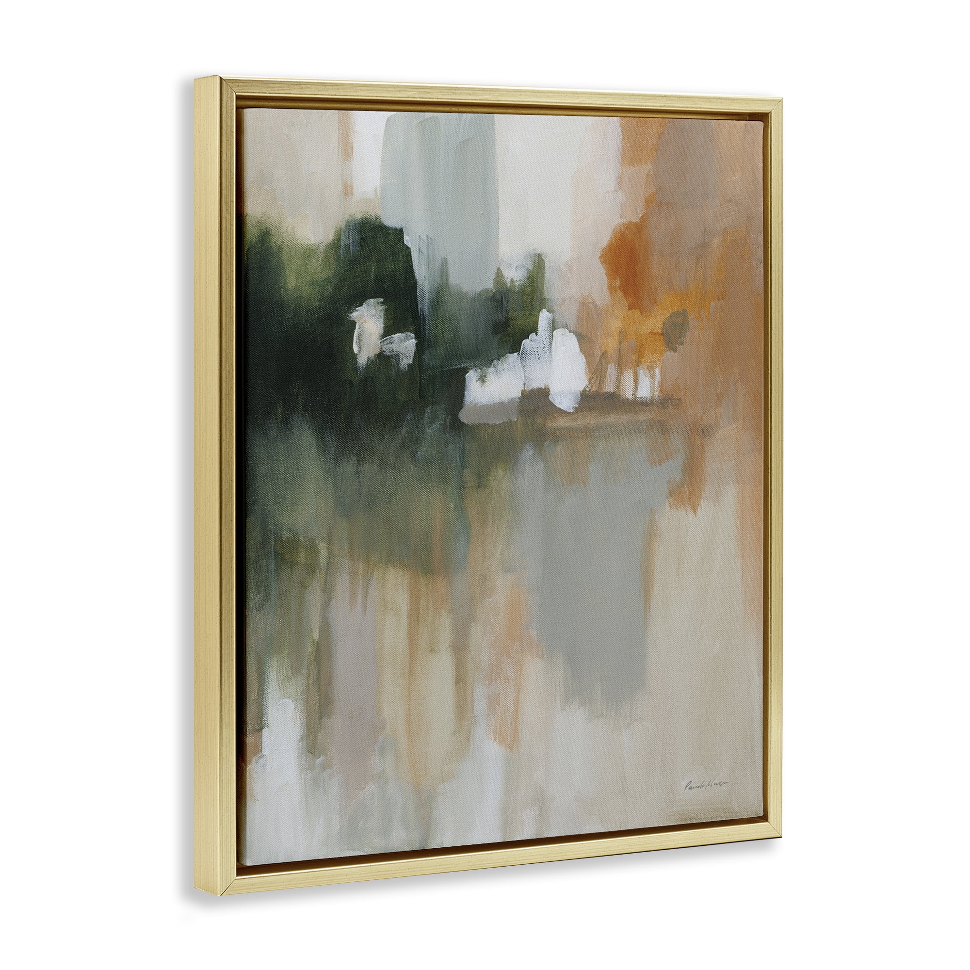 Stupell Industries Forest Secrets Abstraction Abstract Painting Gold Floater Framed Canvas Art Print Wall Art, 25 x 31