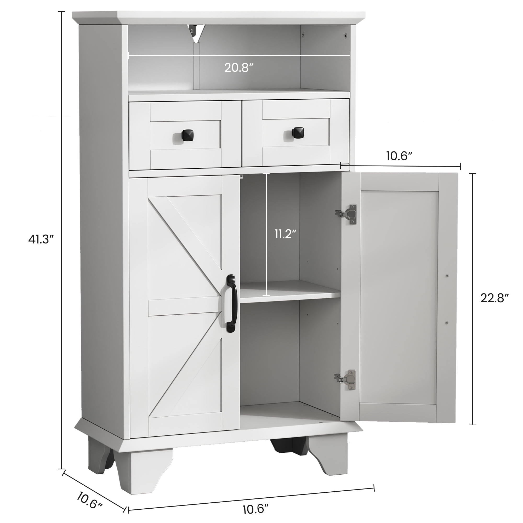Farmhouse Bathroom Storage Cabinet, Freestanding Bathroom Floor Cabinet with Doors and Drawers, 41.3" H Bathroom Organizer with Adjustable Shelf, White