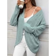 thumbnail image 5 of Women Short Sleeve Summer Cardigan Button Down Open Front V Neck Crochet Knit Crochet Textured Shrugs Top Dark Green XL, 5 of 8