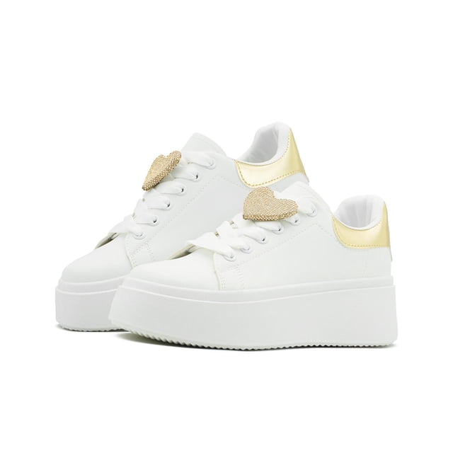 Tenis Para Dama Caterina 2012 Suela Plataforma Blanco Oro 24.5