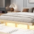 thumbnail image 3 of Queen Size Floating Bed Frame, Queen Bed Frame with LED Lights, Modern Low Profile Platform Bed Frame, Solid Pine Wood Slats Support, Noise Free, No Box Spring Needed, Natural, 3 of 6