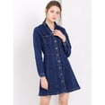 thumbnail image 3 of Vestido De Mezclilla Informal De Manga Larga Con Cuello Enrollado Y Botones De Mezclilla Para Mujer Azul profundo S, 3 of 6