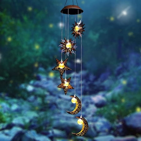 BUGHUT Solar Wind Chimes for Outside,Sun Moon Star Solar Hanging Lights,Garden Decor Gifts for Mothers Day Grandma Neighbors
