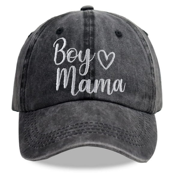 Cotton Baseball Cap, Boy Mama Hats for Women,Gifts for Mom,Adjustable Embroidery Denim hat Black