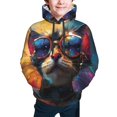 thumbnail image 2 of Bingfone Cool Cat With Sunglasses Pattern Youth Classic Hoodies Soft Hooded Pullover Sweatshirts for Girls and Boys, 2 of 6
