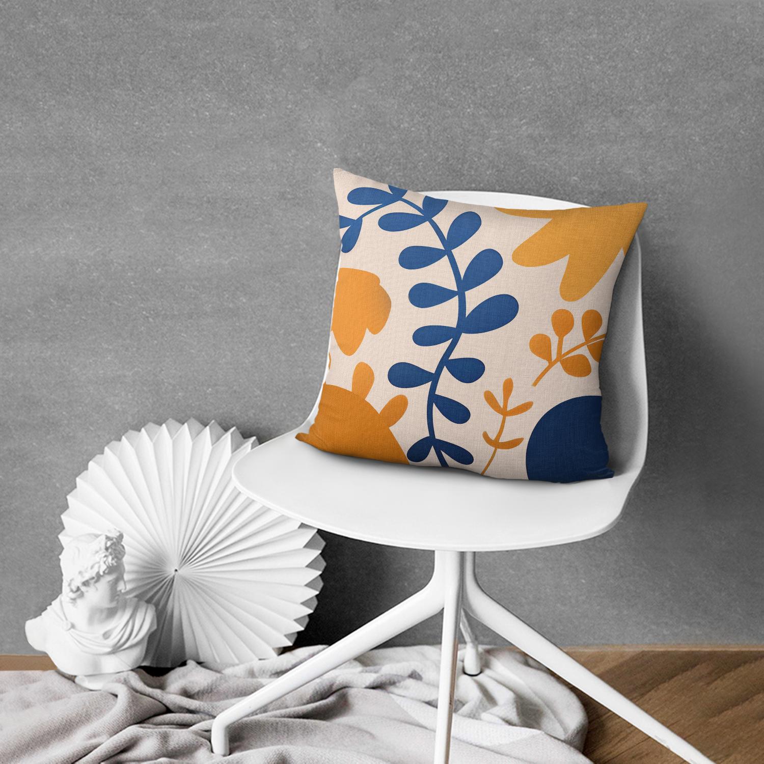 Blue Yellow Leaves Farmhouse Decor Throw Pillow Covers 16 X 16 Inch, Set Of 4, Linen Study Sofa Cushion Cover Indoor Living Room Home Decor