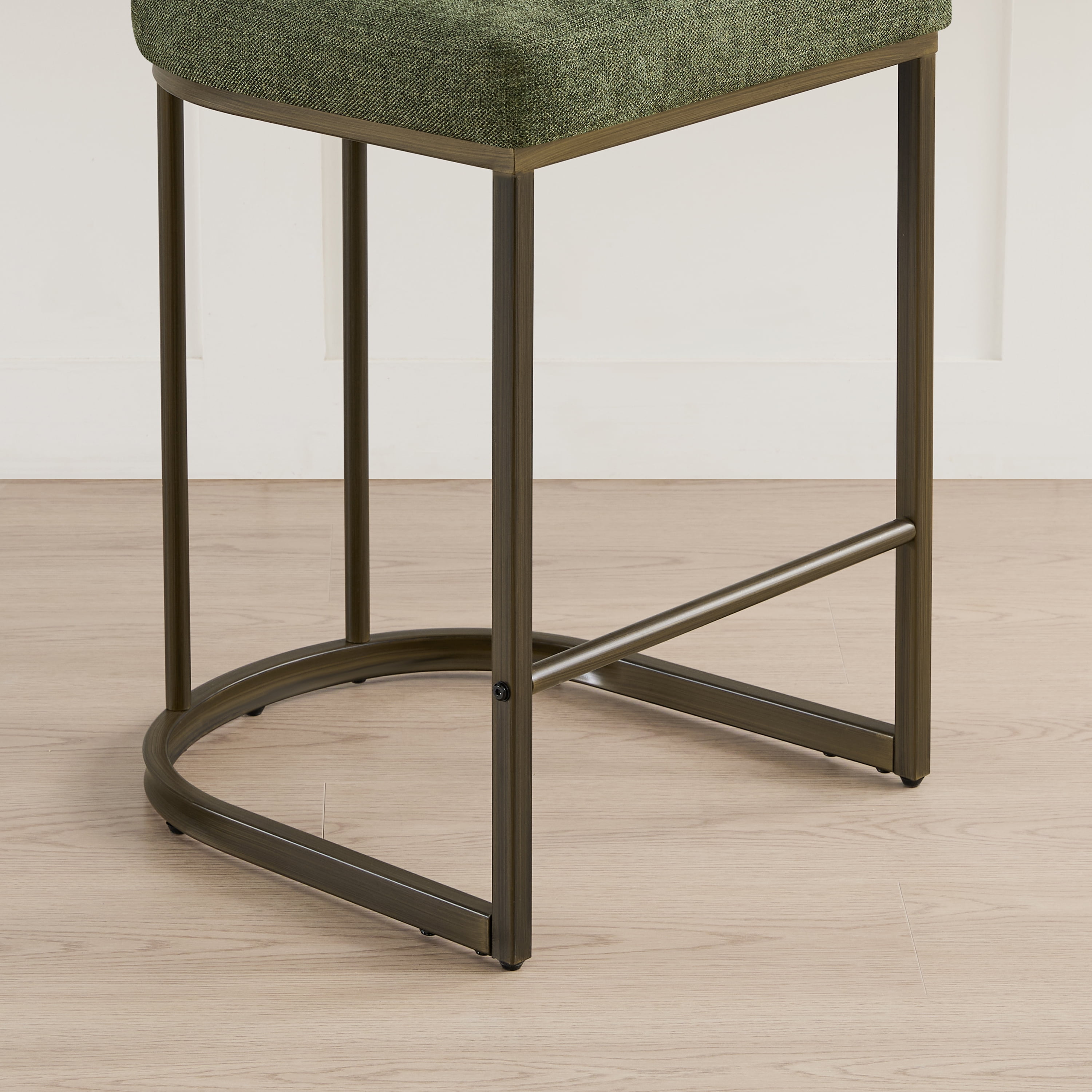 Spruce & Spring Modern 26-Inch Counter Height Bar Stool Set with Brass Frame, Set of 2, Moss Green Fabric