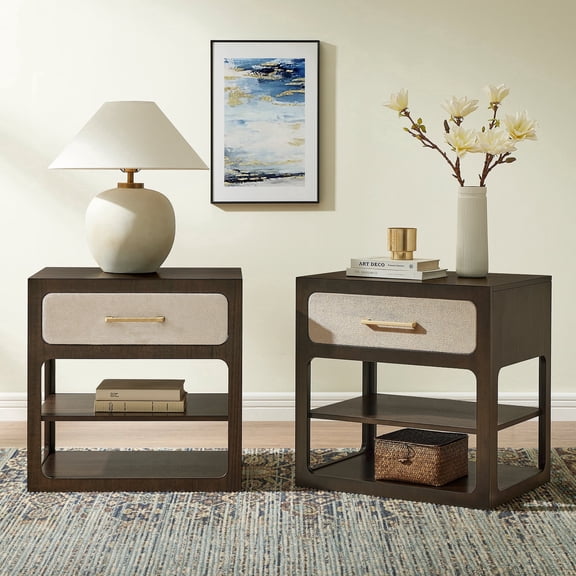 Morden Fort Wood Nightstand Set of 2 Espresso Finish, Modern Bedside Table with Removable Drawer for Bedroom, Living Room