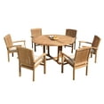 thumbnail image 4 of Grade-A Teak Dining Set: 6 Seater 7 Pc: 60" Round Table And 6 Wave Stacking Arm Chairs Outdoor Patio WholesaleTeak #51WV1207, 4 of 6