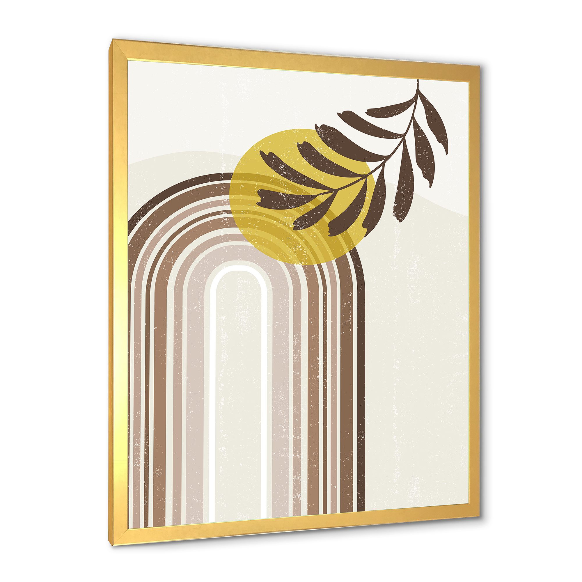 Designart 'Abstract Moon and Sun With Leaf In Earth Tones' Modern Framed Art Print