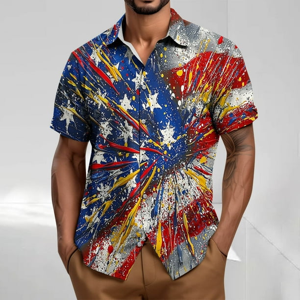 Blusa y camisa de manga corta con cuello vuelto Camisa casual para hombre Camisa de bolos vintage de manga corta Camisas de verano Camisa abotonada Blusa para hombre Poliéster
