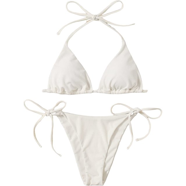 Bikini halter con tanga para mujer con tirantes y tirantes Blanco G Blanco G Xishao ropa