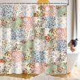 thumbnail image 4 of Dznils Floral Shower Curtain with Hooks, Farmhouse Patchwork Fabric Bathroom Curtain, Pink, 72" x 72", 4 of 9