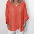 thumbnail image 2 of Ernkv Womens Top Solid Color Plus Size T-Shirts Summer T-shirt Comfy Casual Pullover V-Neck Dressy Loose Long Sleeve Orange XL, 2 of 5