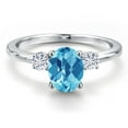 thumbnail image 3 of Gem Stone King 14K White Gold Swiss Blue Topaz and White Moissanite Engagement Ring for Women | 1.50 Cttw | Oval Checkerboard 8X6MM | Gemstone November Birthstone | Size 7, 3 of 6