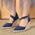 thumbnail image 6 of Fsqjgq Boho Sandals Women Walking Sandals Pointed Toe Espadrilles Fisherman Shoes Women's Wedges New Summer 2024 Flax Straw Woven with A High Heel Shoes Pumps Women Shoes Size 42 Blue, 6 of 9