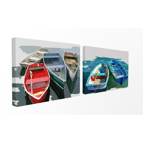 Stupell Multicolored Bold Brush Stroke Boats, 2pc Multi Piece Canvas Wall Art Set, 16 x 20 - Multi-color - 16 x 20