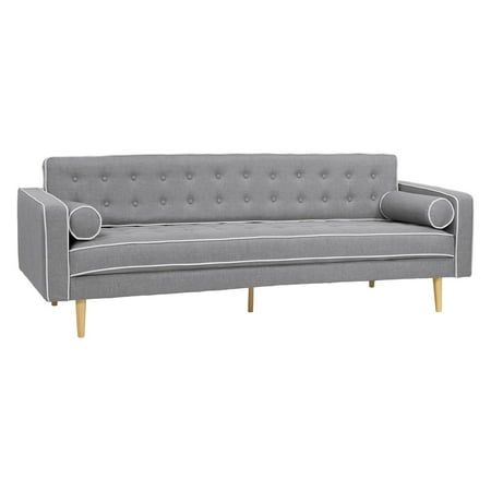 Armen Living Kennedy Mid Century Futon Sofa Bed In Gray On Tufted Fabric With Walnut Legs