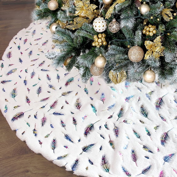 Dinosam Tree Skirt, Larger 48'' Feather Xmas Tree Skirt, Holidays Decorations Indoor, White