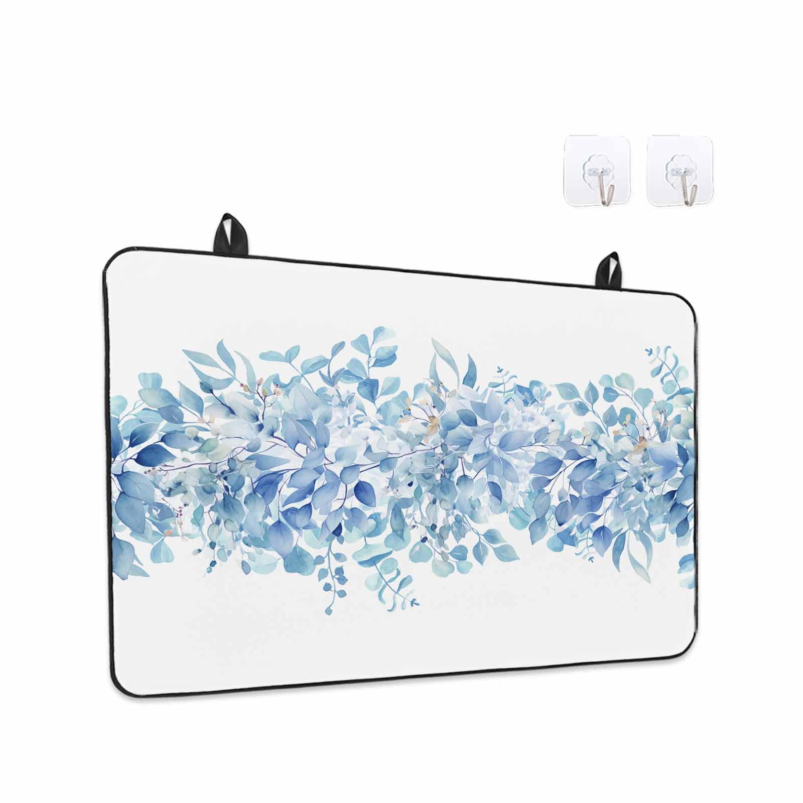 Blue Eucalyptus Leaves Stove Top Cover for Electric Stove, Heat-proof & Non Slip Glass Top Stove Cover Protector, Spring Summer Botanical Floral Kitchen Flat Cooktop Rubber Mat 31x24 Inches