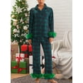 thumbnail image 6 of Women Christmas Satin Pajamas Sets Feather Trim Long Sleeve Button Down Shirt and Pants Set Xmas Holiday Pjs Sleepwear Loungewear, 6 of 8