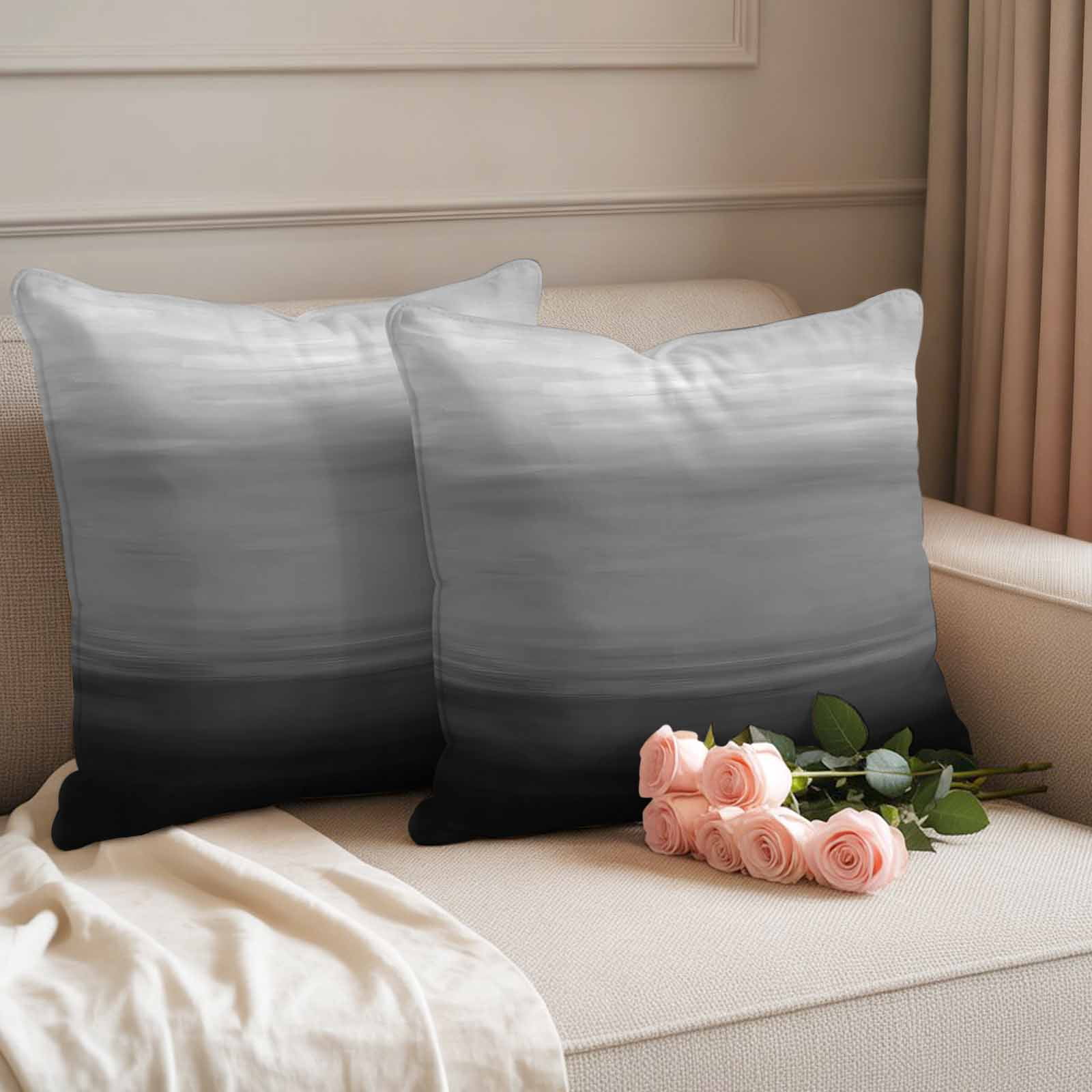Black Grey Ombre Outdoor Waterproof Pillow Covers, Modern Abstract Art Texture Decorative Square Throw Pillowcase Sofa Cushion Sham for Patio/Couch/Chair, 16"x16" 2 Pack